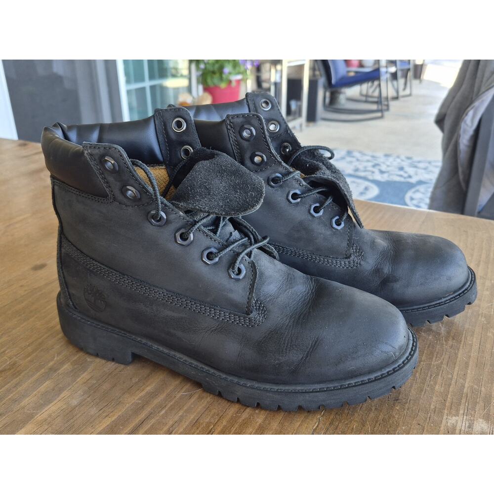 Timberland 6" Premium Waterproof Boots Black Nubuk Junior Size 6M - Picture 2 of 16